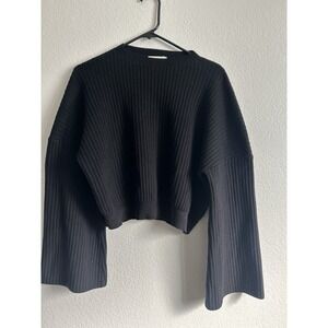 Listiele Women's Black Crop Top XL with Flared Bell Sleeves Fem Western Cowgirl